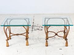 Pair Gilded Hollywood Regency Metal Rope Tassel Side Tables 1970s France - 4226183