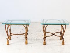 Pair Gilded Hollywood Regency Metal Rope Tassel Side Tables 1970s France - 4226184