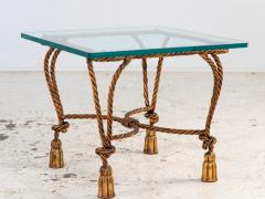 Pair Gilded Hollywood Regency Metal Rope Tassel Side Tables 1970s France - 4226186