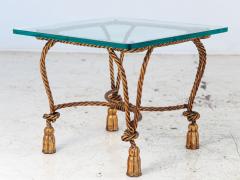 Pair Gilded Hollywood Regency Metal Rope Tassel Side Tables 1970s France - 4226187