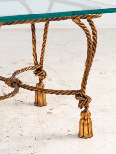 Pair Gilded Hollywood Regency Metal Rope Tassel Side Tables 1970s France - 4226189