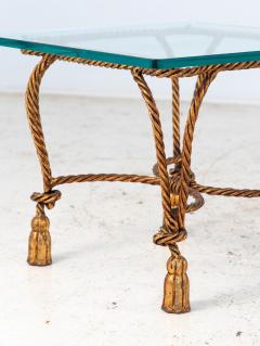 Pair Gilded Hollywood Regency Metal Rope Tassel Side Tables 1970s France - 4226190