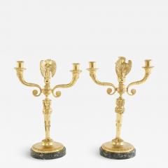 Pair Gilt Bronze Marble Base Three Arms Candelabra - 2109924