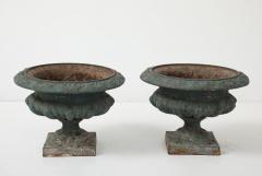 Pair Green Cast iron Urns France Early 20th C  - 4083429
