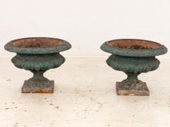 Pair Green Cast iron Urns France Early 20th C  - 4202244