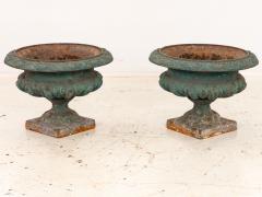 Pair Green Cast iron Urns France Early 20th C  - 4202249
