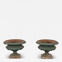 Pair Green Cast iron Urns France Early 20th C  - 4203979