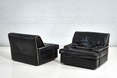 Pair Guido Faleschini Black Leather Lounge Chairs Italy 1970 - 2950219