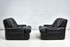 Pair Guido Faleschini Black Leather Lounge Chairs Italy 1970 - 2950220
