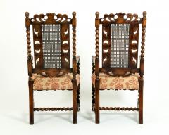 Pair Hand Carved Walnut Cane Back Armchairs Corner Chairs - 1125285