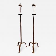 Pair Hand Forged Iron Torchere Floor Lamps Style of Giacometti - 2028425