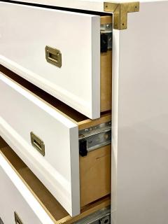 Pair Hollywood Regency Campaign Cabinets Commodes Nightstands White Lacquer - 2485770