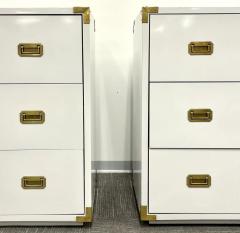 Pair Hollywood Regency Campaign Cabinets Commodes Nightstands White Lacquer - 2485779