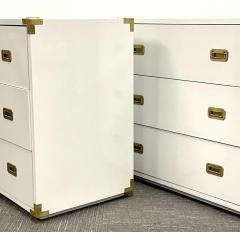 Pair Hollywood Regency Campaign Cabinets Commodes Nightstands White Lacquer - 2485781