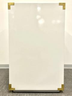 Pair Hollywood Regency Campaign Cabinets Commodes Nightstands White Lacquer - 2485782