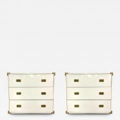 Pair Hollywood Regency Campaign Cabinets Commodes Nightstands White Lacquer - 2487176