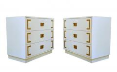 Pair Hollywood Regency Campaign Chests Nightstands or Commodes in White Brass - 2011707