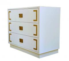 Pair Hollywood Regency Campaign Chests Nightstands or Commodes in White Brass - 2011709