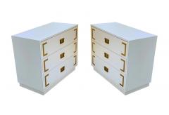 Pair Hollywood Regency Campaign Chests Nightstands or Commodes in White Brass - 2011713