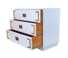 Pair Hollywood Regency Campaign Chests Nightstands or Commodes in White Brass - 2011714