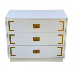 Pair Hollywood Regency Campaign Chests Nightstands or Commodes in White Brass - 2011717