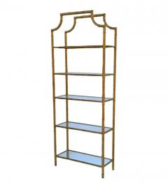 Pair Hollywood Regency Italian Brass Gold Faux Bamboo Shelves or Etageres - 4003425