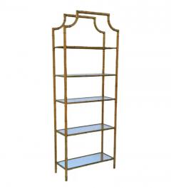 Pair Hollywood Regency Italian Brass Gold Faux Bamboo Shelves or Etageres - 4003429