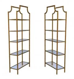 Pair Hollywood Regency Italian Brass Gold Faux Bamboo Shelves or Etageres - 4003435