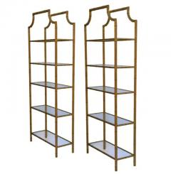 Pair Hollywood Regency Italian Brass Gold Faux Bamboo Shelves or Etageres - 4003450