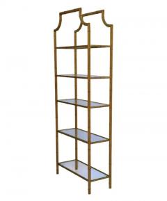 Pair Hollywood Regency Italian Brass Gold Faux Bamboo Shelves or Etageres - 4003451