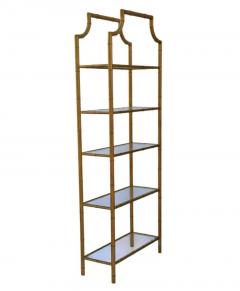 Pair Hollywood Regency Italian Brass Gold Faux Bamboo Shelves or Etageres - 4003452