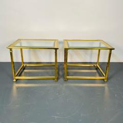 Pair Hollywood Regency Mastercraft Brass Glass End Side Tables Mid Century - 3080631