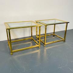 Pair Hollywood Regency Mastercraft Brass Glass End Side Tables Mid Century - 3080632