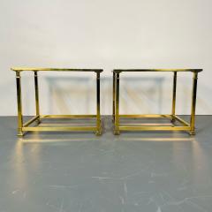 Pair Hollywood Regency Mastercraft Brass Glass End Side Tables Mid Century - 3080633