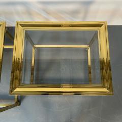 Pair Hollywood Regency Mastercraft Brass Glass End Side Tables Mid Century - 3080635