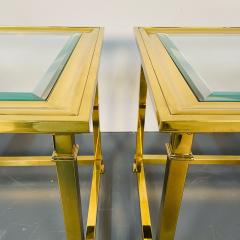 Pair Hollywood Regency Mastercraft Brass Glass End Side Tables Mid Century - 3080639