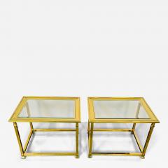Pair Hollywood Regency Mastercraft Brass Glass End Side Tables Mid Century - 3280066