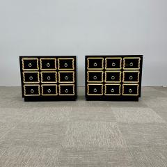 Pair Hollywood Regency Nightstands Chests Dorothy Draper Style Black Lacquer - 3137486