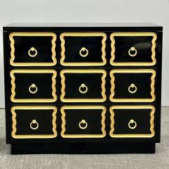 Pair Hollywood Regency Nightstands Chests Dorothy Draper Style Black Lacquer - 3137487