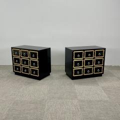 Pair Hollywood Regency Nightstands Chests Dorothy Draper Style Black Lacquer - 3137489