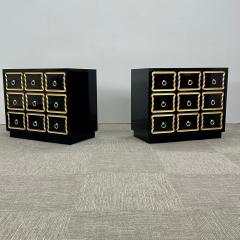 Pair Hollywood Regency Nightstands Chests Dorothy Draper Style Black Lacquer - 3137491