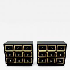 Pair Hollywood Regency Nightstands Chests Dorothy Draper Style Black Lacquer - 3280141