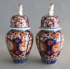 Pair Imari Ribbed Vases with Foo Dog Lids - 1003136