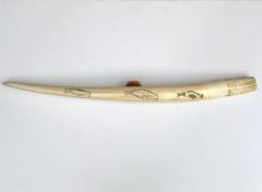 Pair Inuit Seal and Whale Scrimshaw Walrus Ivory Tusks - 3605485