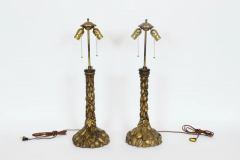 Pair Italian Hand Carved Wooden Ormolu Candlestick Table Lamps 1920s - 2875264