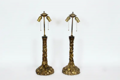 Pair Italian Hand Carved Wooden Ormolu Candlestick Table Lamps 1920s - 2875265
