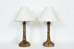 Pair Italian Hand Carved Wooden Ormolu Candlestick Table Lamps 1920s - 2875274