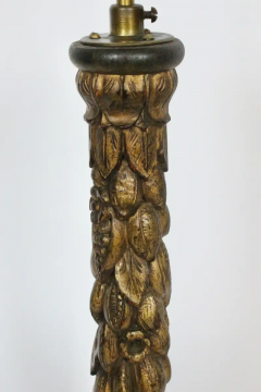 Pair Italian Hand Carved Wooden Ormolu Candlestick Table Lamps 1920s - 2875279