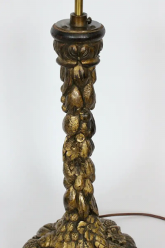 Pair Italian Hand Carved Wooden Ormolu Candlestick Table Lamps 1920s - 2875285
