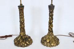 Pair Italian Hand Carved Wooden Ormolu Candlestick Table Lamps 1920s - 2875288